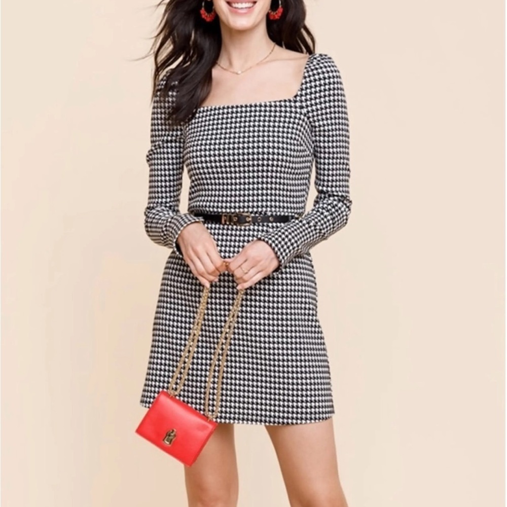 Dark Academia Quiet Luxury Houndstooth Mini Dress Large